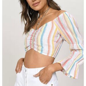 Tobi Dream Girls Crop Top M Striped Rainbow Festival Boho Hippie Flared sleeve